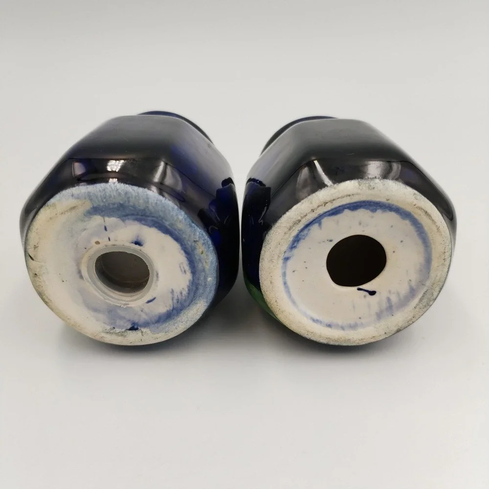 Vintage Hand Painted Mexican Talavera Cobalt Blue Calla Lily Salt Pepper Shakers